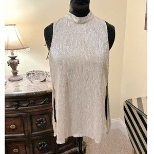 Bar III Women's Metallic Knit Blouse Soft Gold size Large